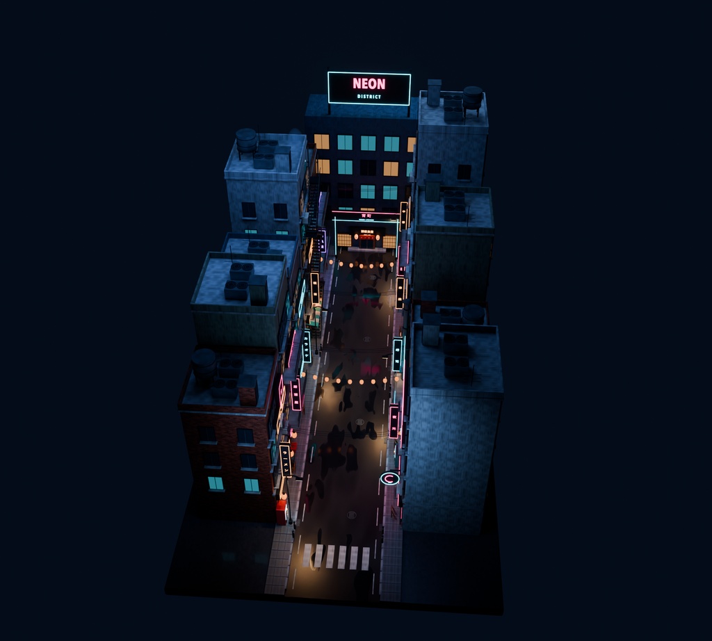 【箱庭コレクション #033 / Blender・GLB】夜の繁華街・宵町|Neon District