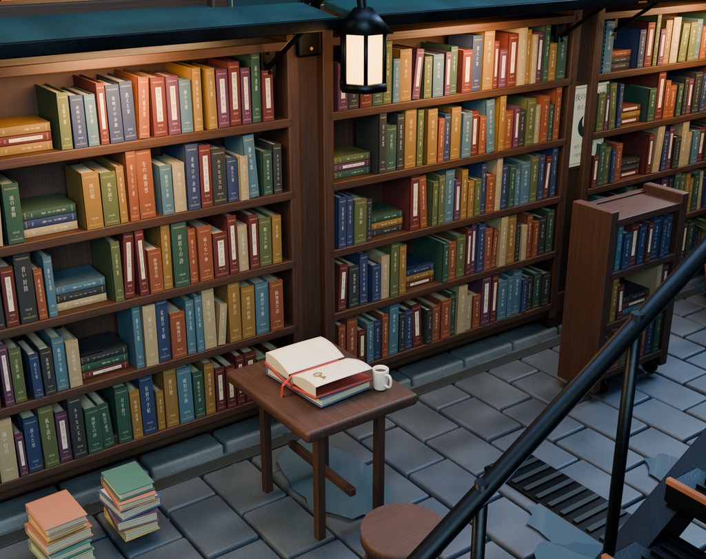 【箱庭コレクション #034 / Blender・GLB】古書店と路地・月影堂|Old Book Alley