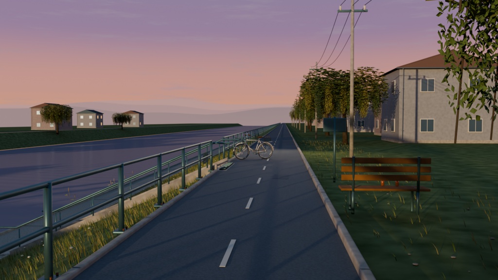 【箱庭コレクション #035 / Blender・GLB】川沿いの夕暮れ|Riverside 17:42