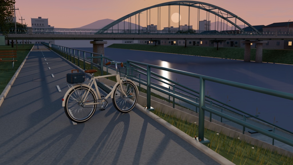 【箱庭コレクション #035 / Blender・GLB】川沿いの夕暮れ|Riverside 17:42