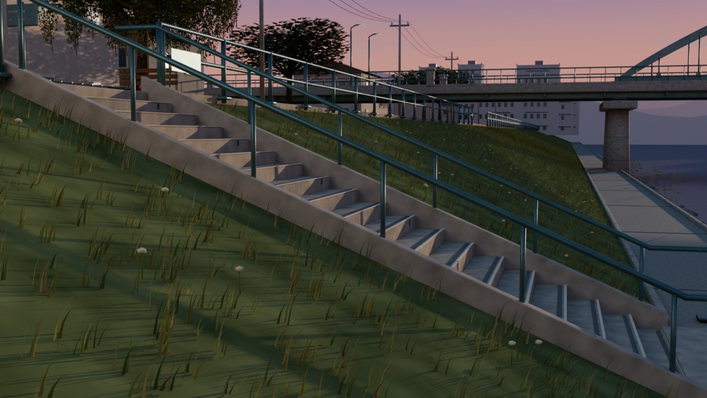 【箱庭コレクション #035 / Blender・GLB】川沿いの夕暮れ|Riverside 17:42