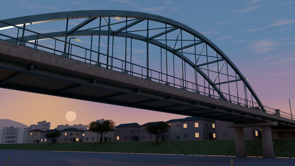 【箱庭コレクション #035 / Blender・GLB】川沿いの夕暮れ|Riverside 17:42