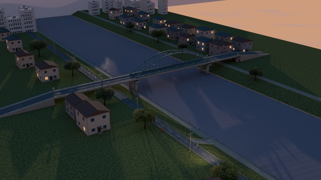 【箱庭コレクション #035 / Blender・GLB】川沿いの夕暮れ|Riverside 17:42