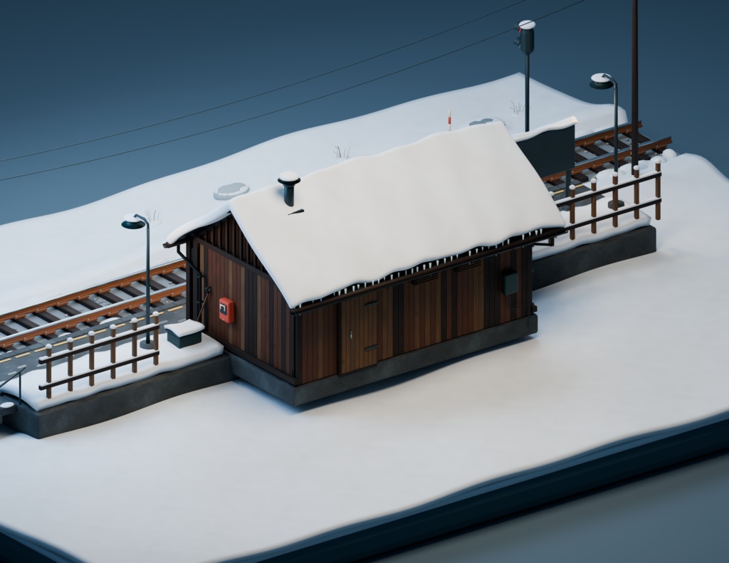 【箱庭コレクション #036 / Blender・GLB】雪国の無人駅・雪見駅|Snow Station