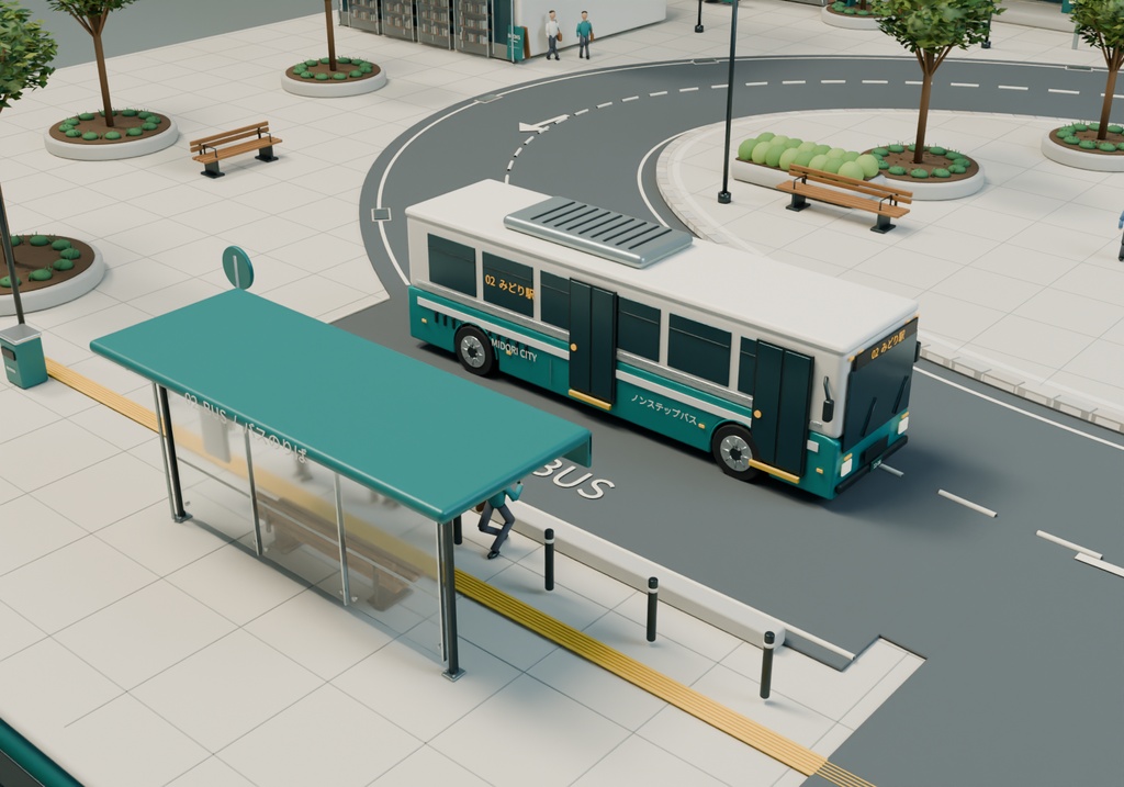 【箱庭コレクション #037 / Blender・GLB】駅前ロータリー|Station Plaza
