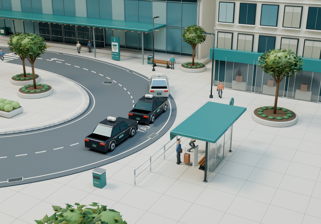 【箱庭コレクション #037 / Blender・GLB】駅前ロータリー|Station Plaza