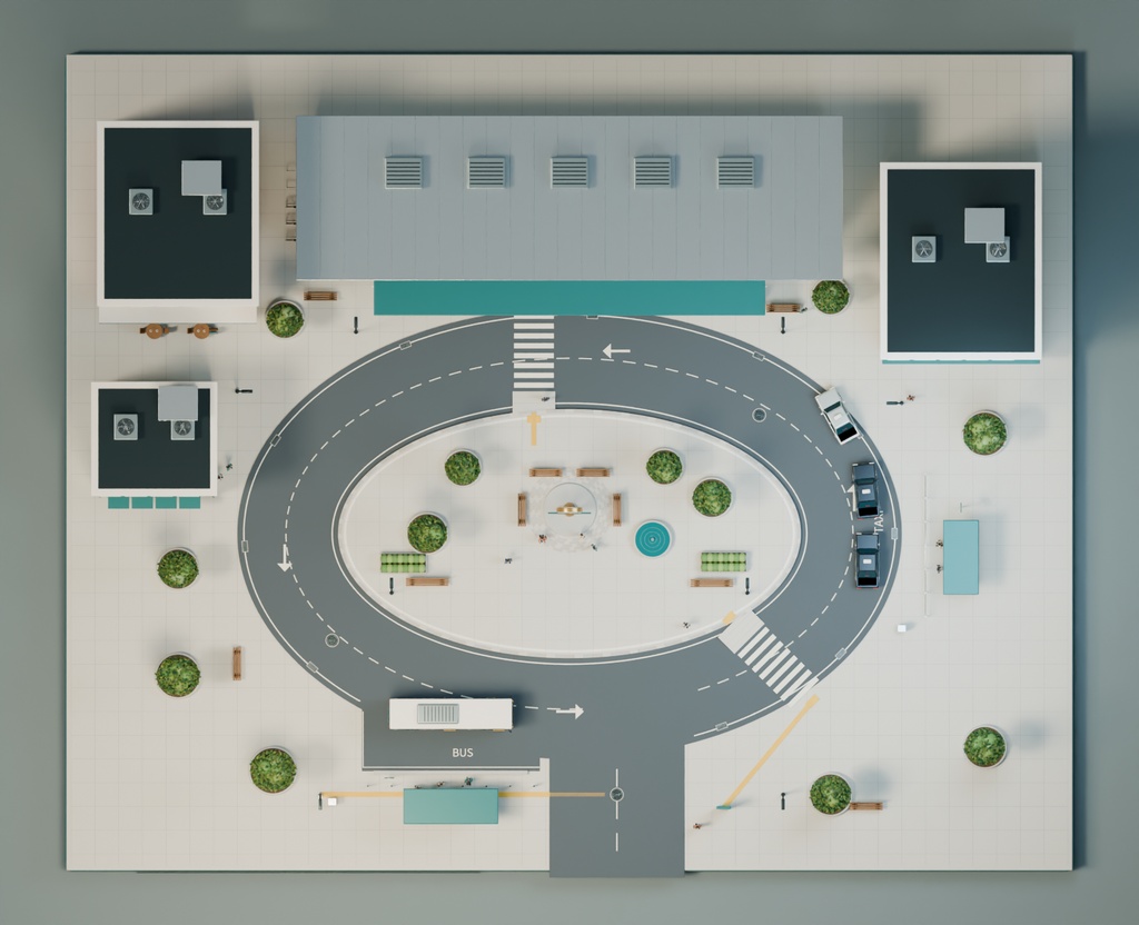 【箱庭コレクション #037 / Blender・GLB】駅前ロータリー|Station Plaza