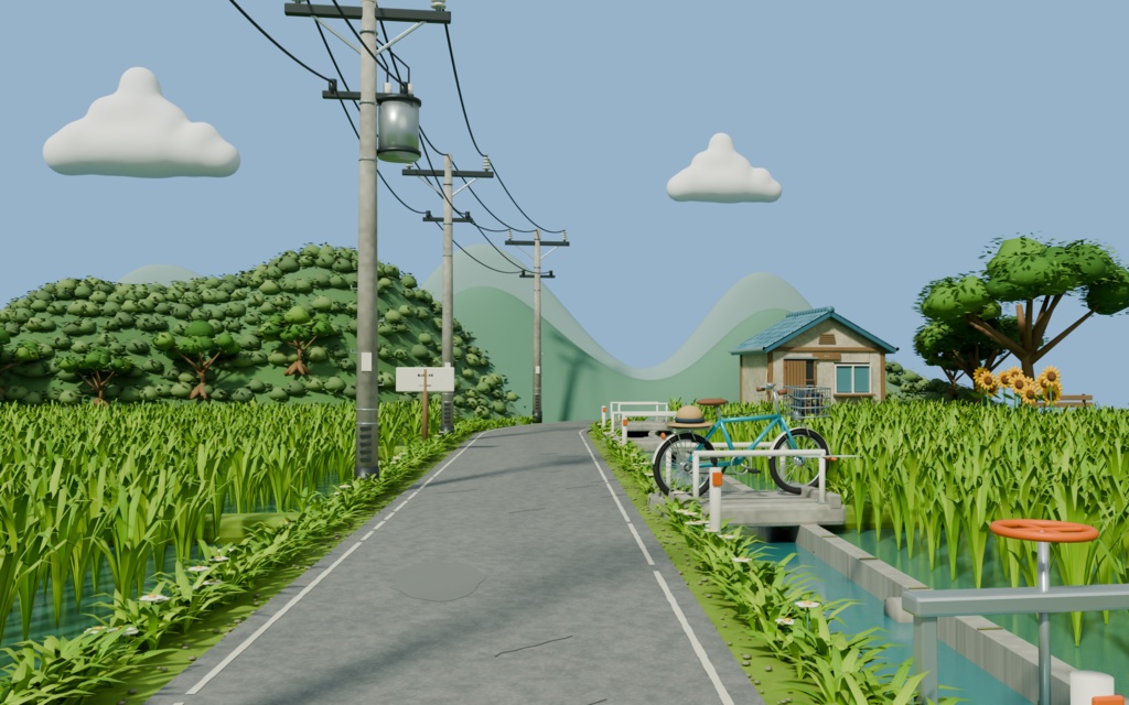 【箱庭コレクション #038 / Blender・GLB】夏の農道|Summer Farm Road