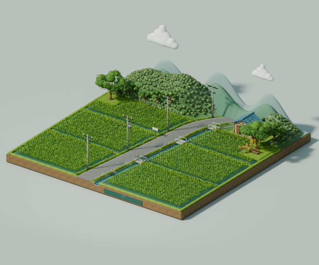 【箱庭コレクション #038 / Blender・GLB】夏の農道｜Summer Farm Road