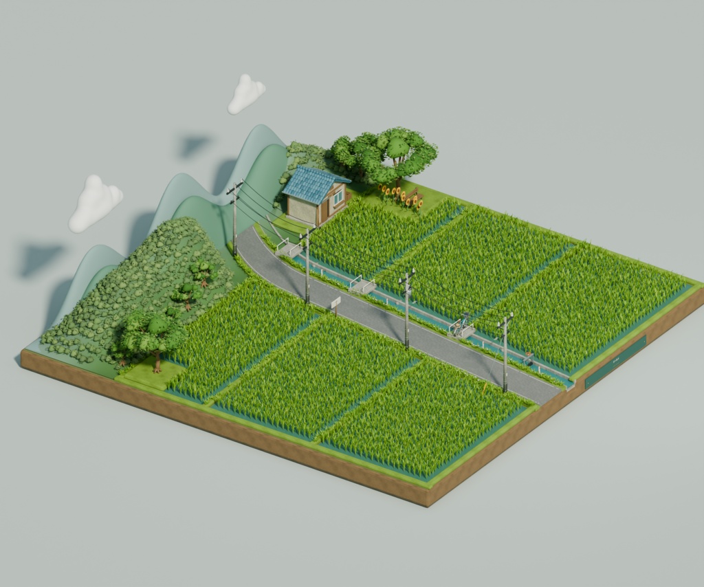 【箱庭コレクション #038 / Blender・GLB】夏の農道|Summer Farm Road