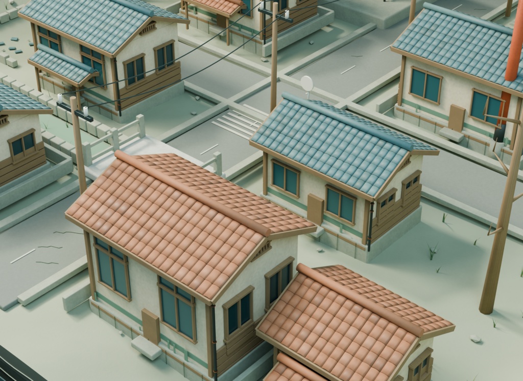 【箱庭コレクション #039 / Blender・GLB】ダム湖に沈む町|The Town Beneath