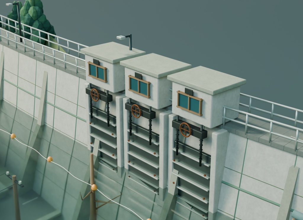 【箱庭コレクション #039 / Blender・GLB】ダム湖に沈む町|The Town Beneath