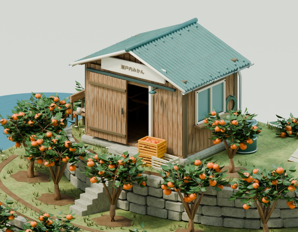 【箱庭コレクション #041 / Blender・GLB】みかん畑の丘|Citrus Hill