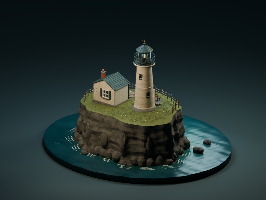 【箱庭コレクション #044 / Blender・FBX・GLB】海辺の灯台|Lighthouse Cape