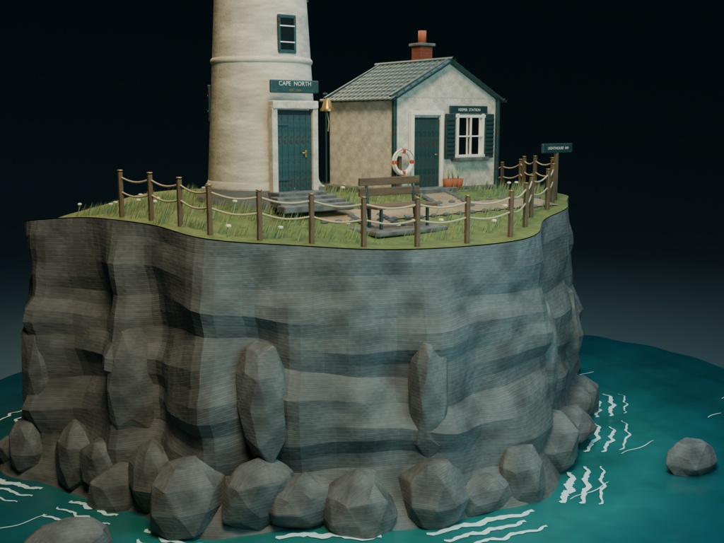 【箱庭コレクション #044 / Blender・FBX・GLB】海辺の灯台|Lighthouse Cape