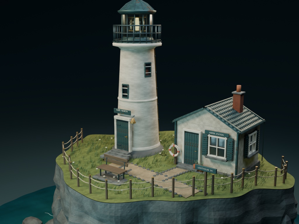 【箱庭コレクション #044 / Blender・FBX・GLB】海辺の灯台|Lighthouse Cape