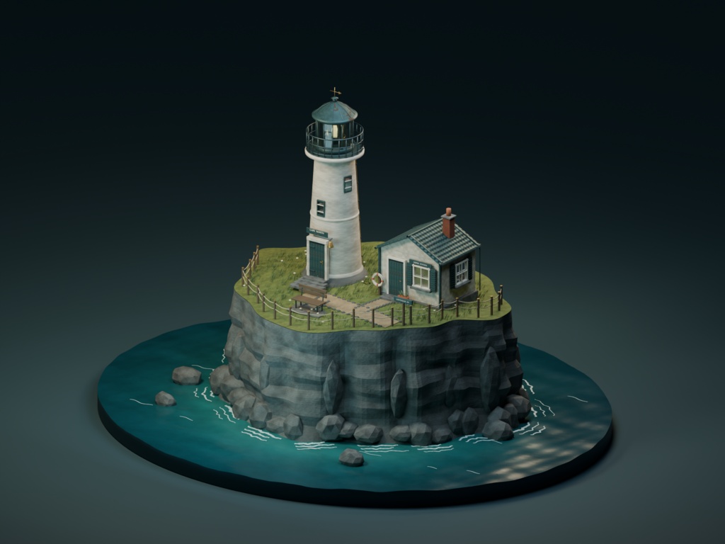 【箱庭コレクション #044 / Blender・FBX・GLB】海辺の灯台｜Lighthouse Cape