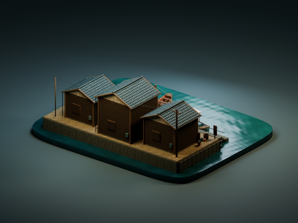 【箱庭コレクション #045 / Blender・FBX・GLB】漁村の朝|Fishing Village Morning