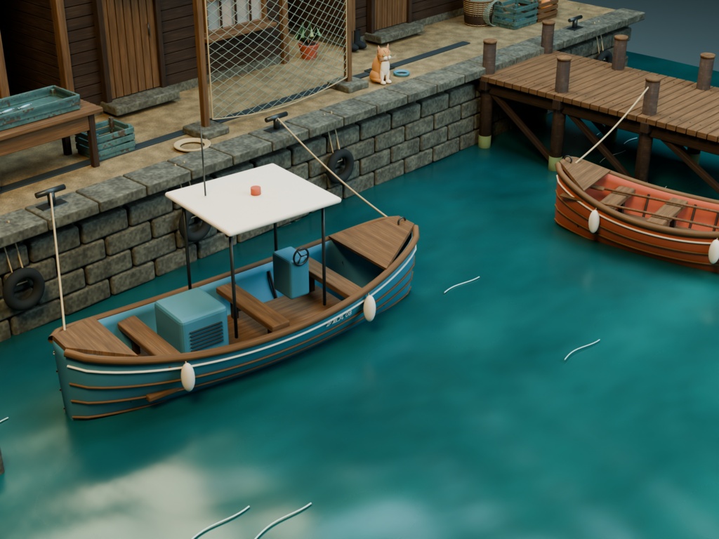 【箱庭コレクション #045 / Blender・FBX・GLB】漁村の朝|Fishing Village Morning