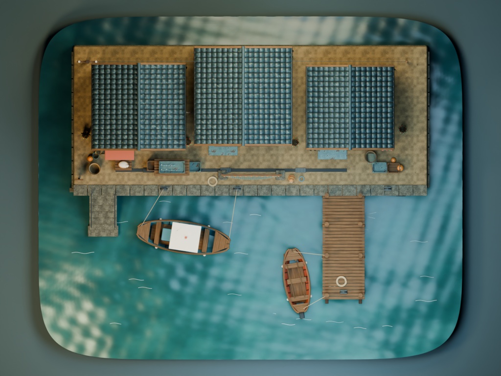 【箱庭コレクション #045 / Blender・FBX・GLB】漁村の朝|Fishing Village Morning