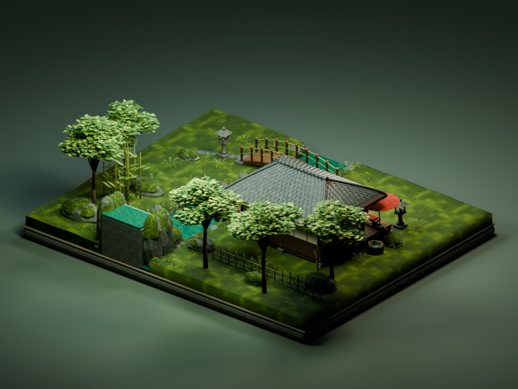【箱庭コレクション #046 / Blender・FBX・GLB】渓流の茶屋|Riverside Teahouse