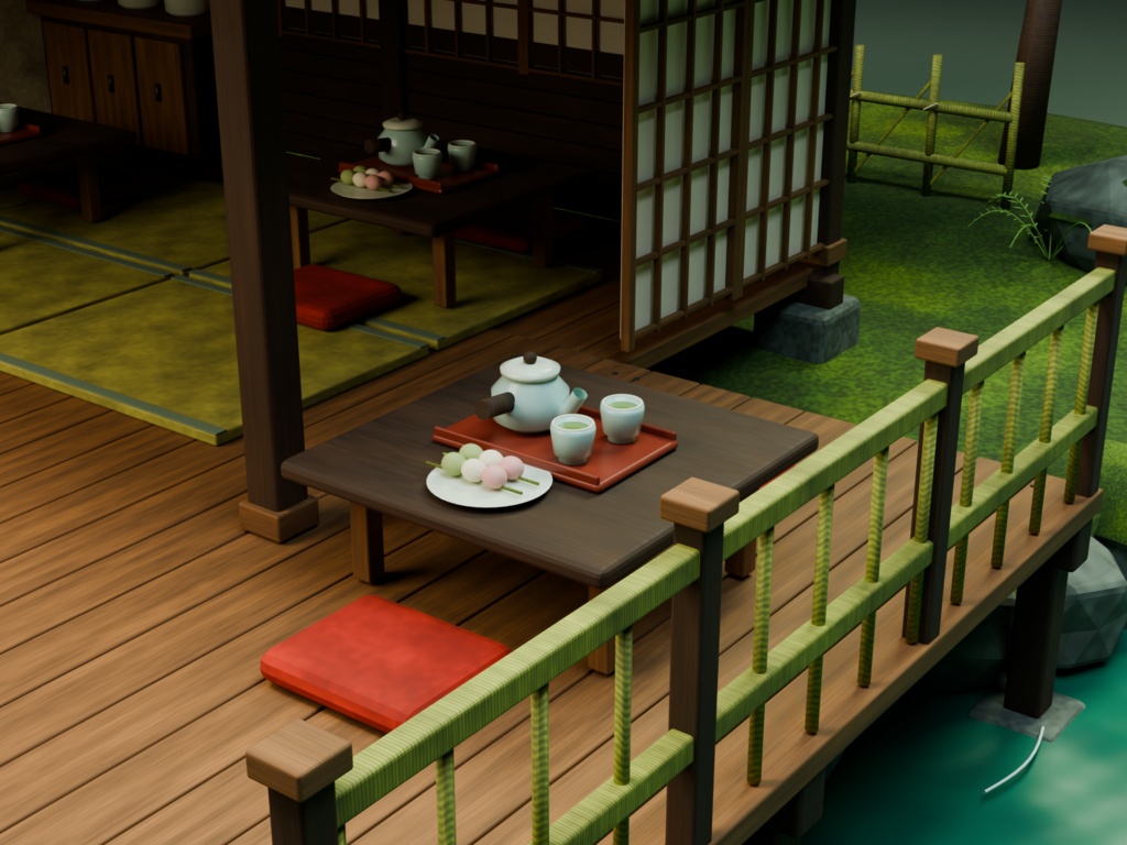 【箱庭コレクション #046 / Blender・FBX・GLB】渓流の茶屋|Riverside Teahouse