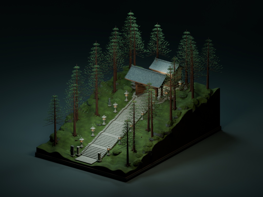 【箱庭コレクション #047 / Blender・FBX・GLB】山寺の石段｜Mountain Temple