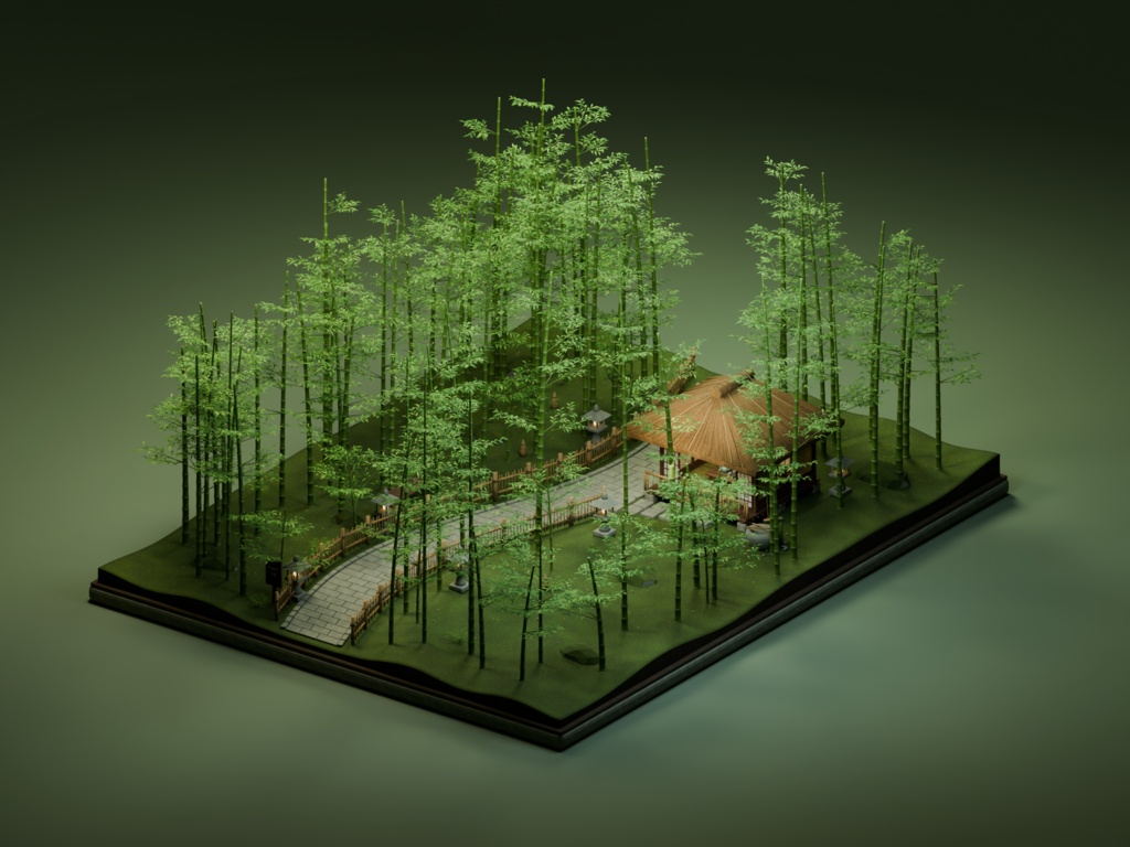【箱庭コレクション #048 / Blender・FBX・GLB】竹林の小径｜Bamboo Path