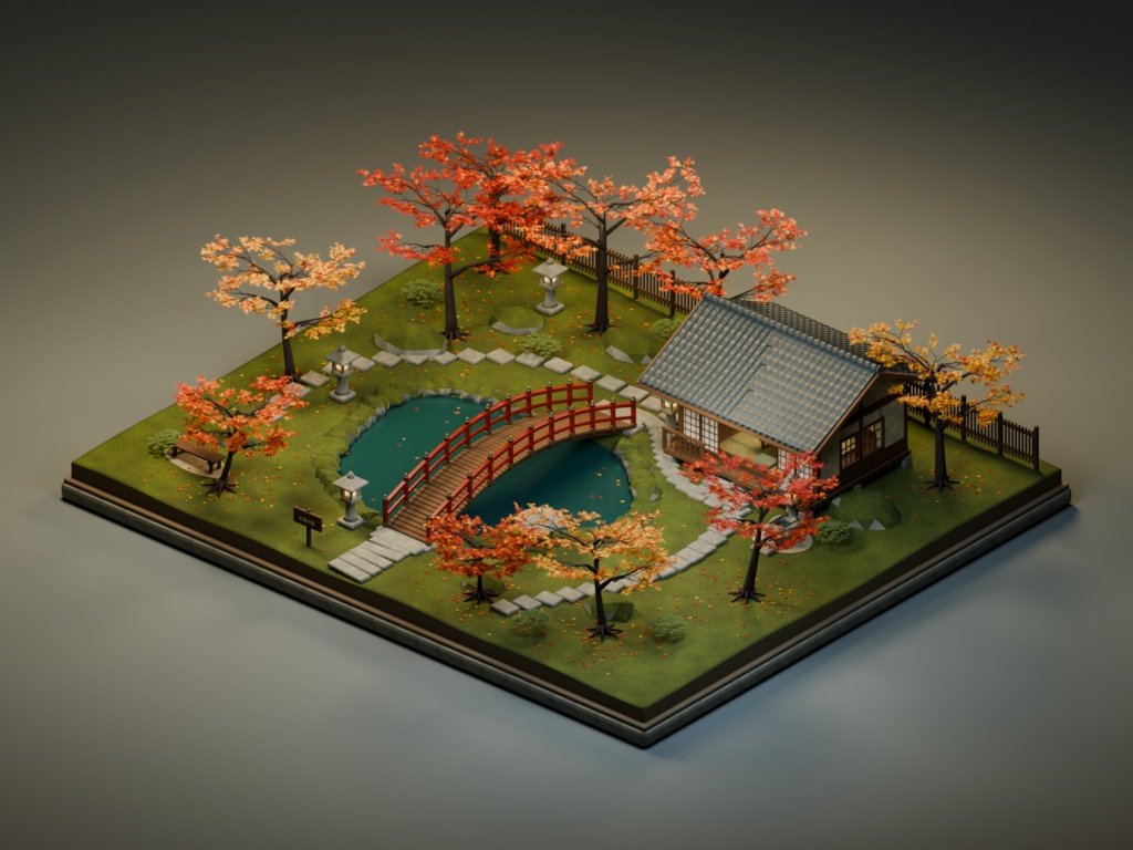 【箱庭コレクション #049 / Blender・FBX・GLB】紅葉の庭園｜Autumn Garden
