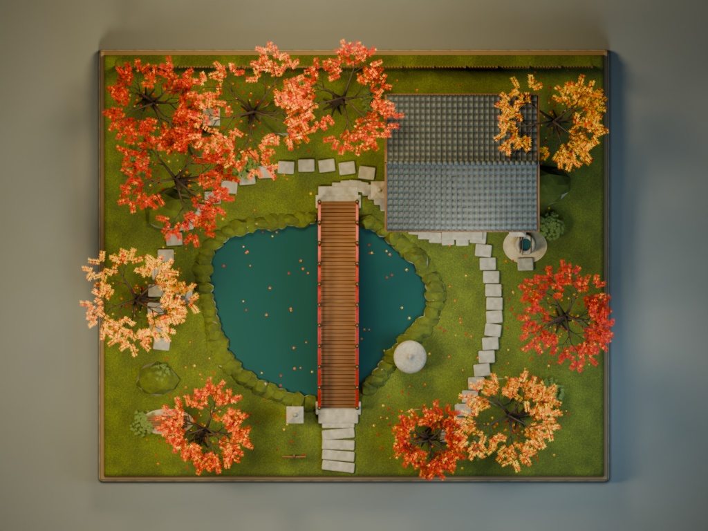 【箱庭コレクション #049 / Blender・FBX・GLB】紅葉の庭園|Autumn Garden