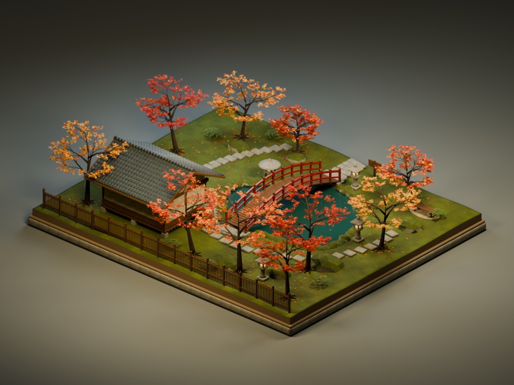 【箱庭コレクション #049 / Blender・FBX・GLB】紅葉の庭園|Autumn Garden