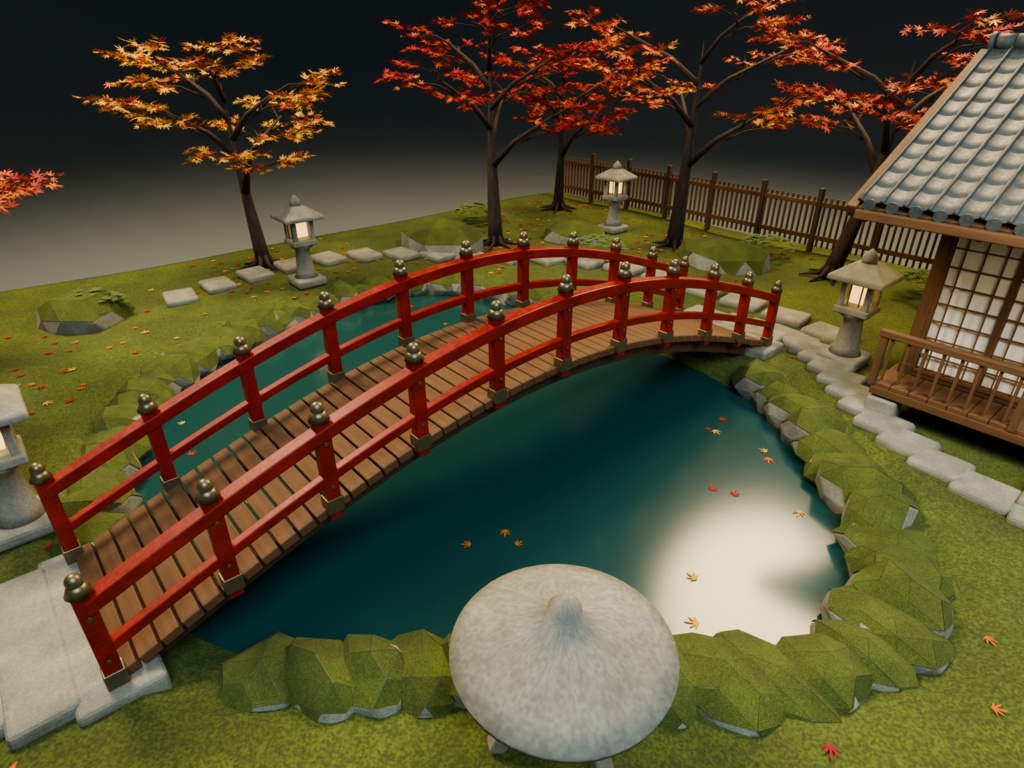 【箱庭コレクション #049 / Blender・FBX・GLB】紅葉の庭園|Autumn Garden