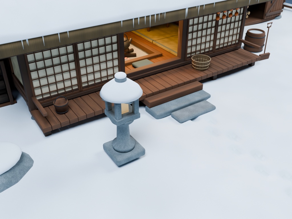 【箱庭コレクション #050 / Blender・FBX・GLB】雪の古民家|Snow Country House