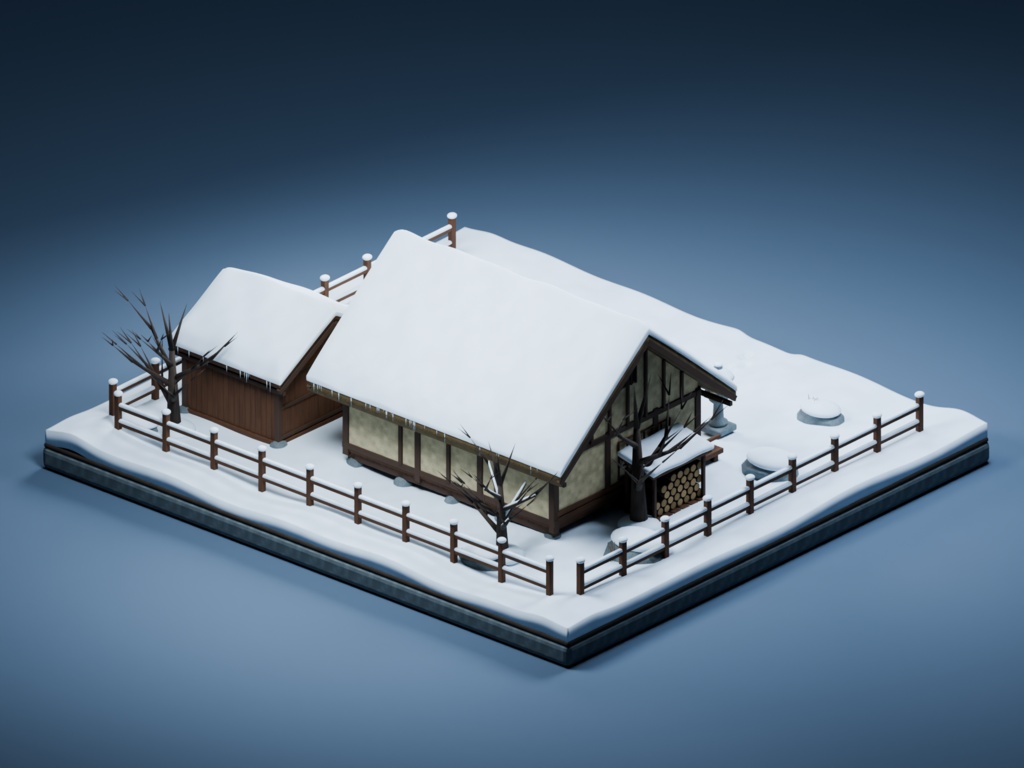 【箱庭コレクション #050 / Blender・FBX・GLB】雪の古民家|Snow Country House