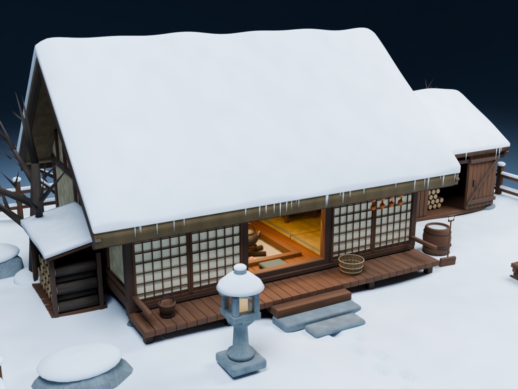 【箱庭コレクション #050 / Blender・FBX・GLB】雪の古民家|Snow Country House