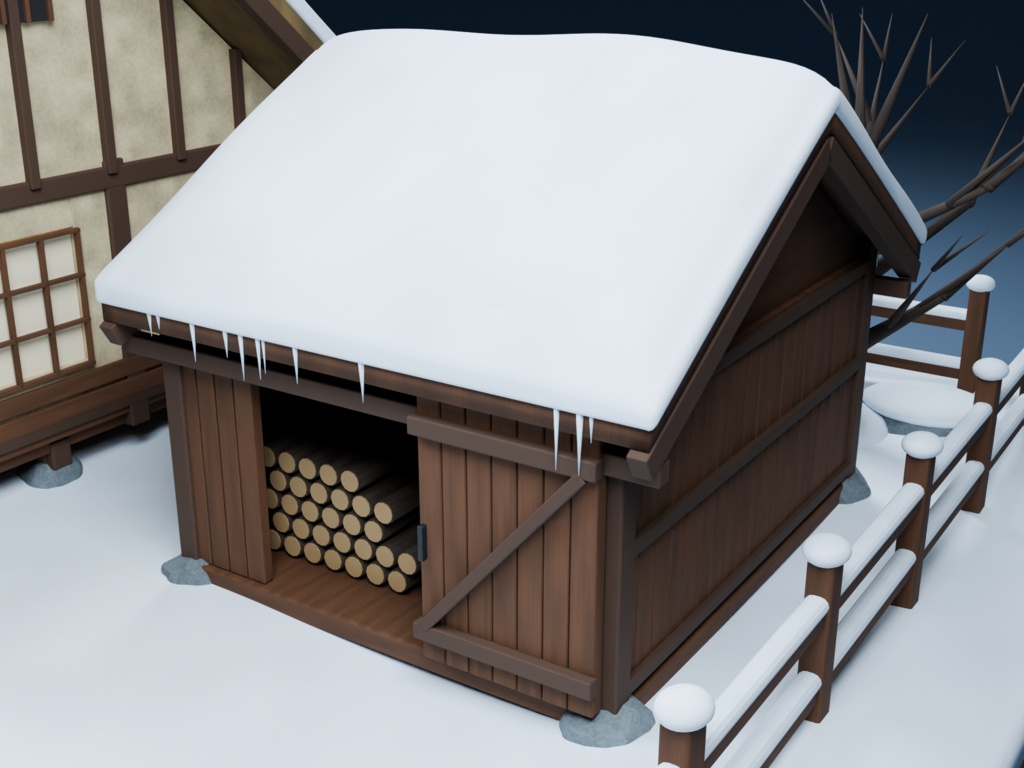 【箱庭コレクション #050 / Blender・FBX・GLB】雪の古民家|Snow Country House