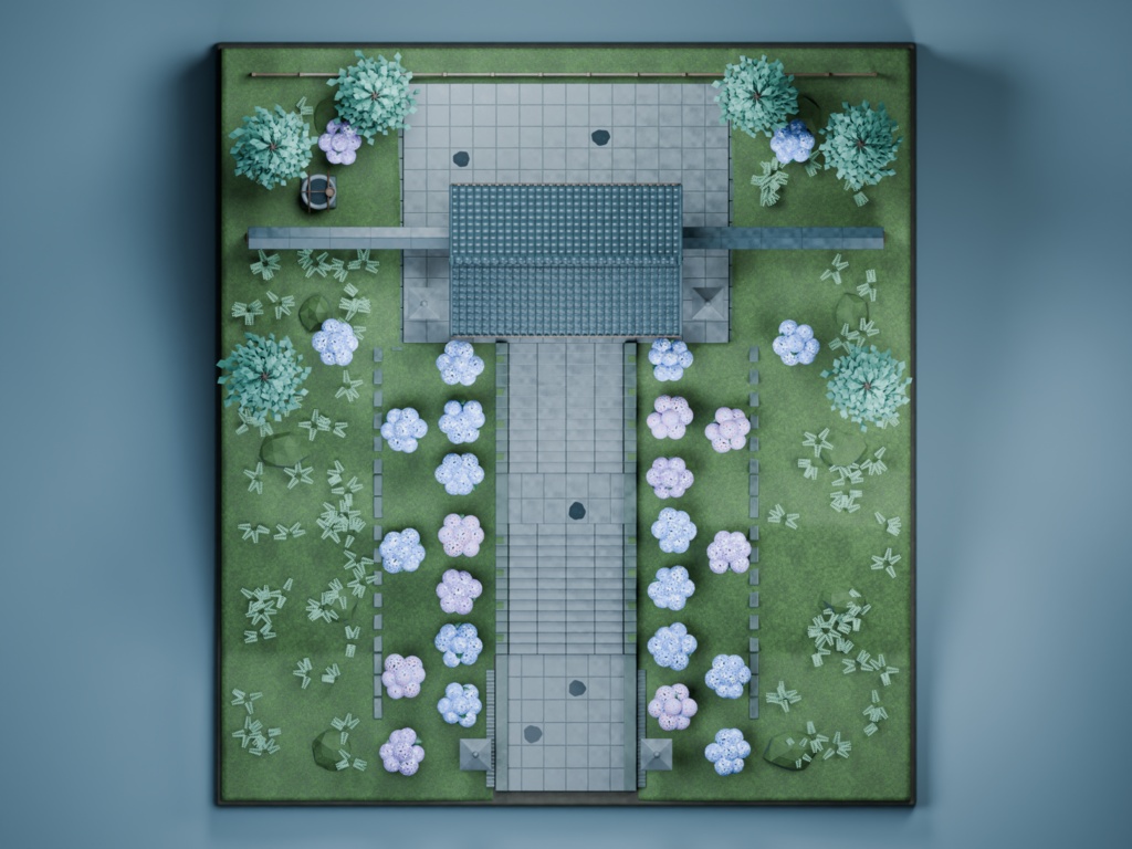 【箱庭コレクション #052 / Blender・FBX・GLB】梅雨の紫陽花寺|Hydrangea Temple