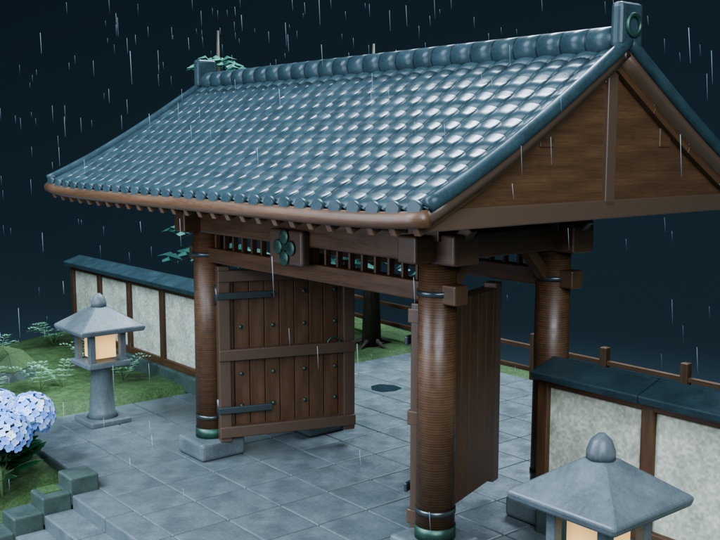 【箱庭コレクション #052 / Blender・FBX・GLB】梅雨の紫陽花寺|Hydrangea Temple