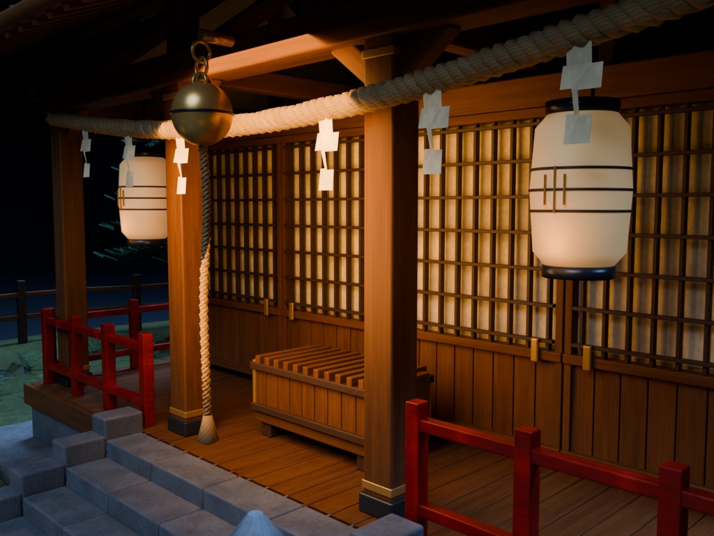 【箱庭コレクション #053 / Blender・FBX・GLB】月夜の神社|Moonlit Shrine