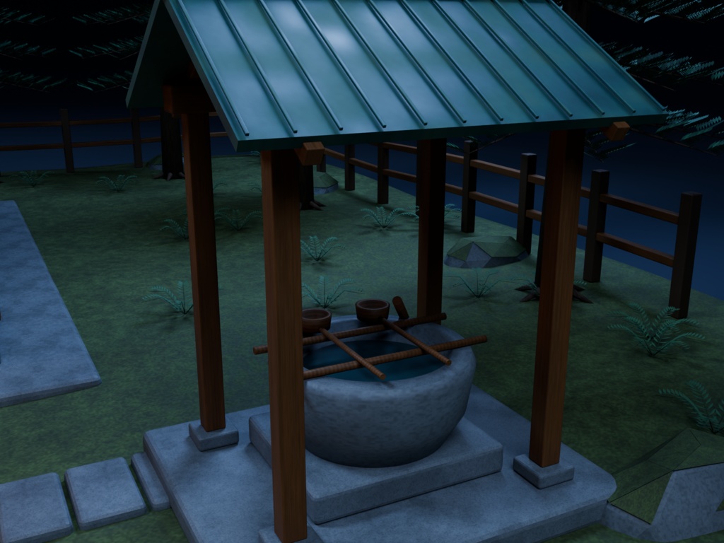 【箱庭コレクション #053 / Blender・FBX・GLB】月夜の神社|Moonlit Shrine