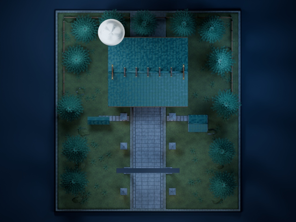 【箱庭コレクション #053 / Blender・FBX・GLB】月夜の神社|Moonlit Shrine