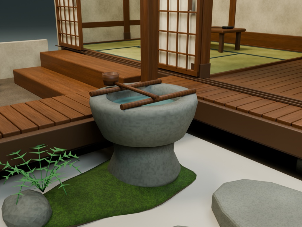 【箱庭コレクション #054 / Blender・FBX・GLB】町家の中庭|Machiya Courtyard