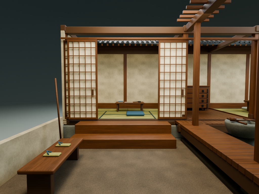 【箱庭コレクション #054 / Blender・FBX・GLB】町家の中庭|Machiya Courtyard