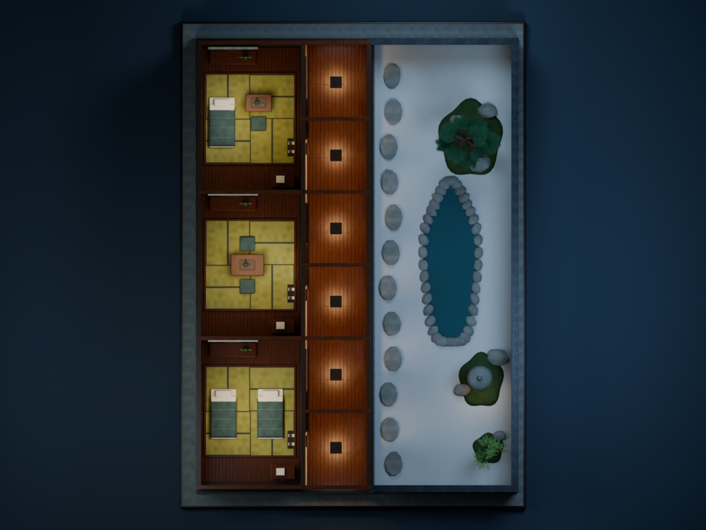 【箱庭コレクション #055 / Blender・FBX・GLB】老舗旅館の廊下|Ryokan Corridor