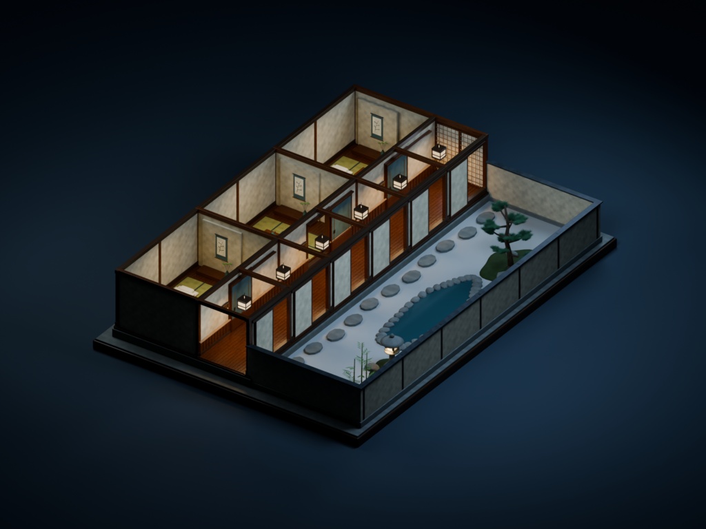 【箱庭コレクション #055 / Blender・FBX・GLB】老舗旅館の廊下|Ryokan Corridor