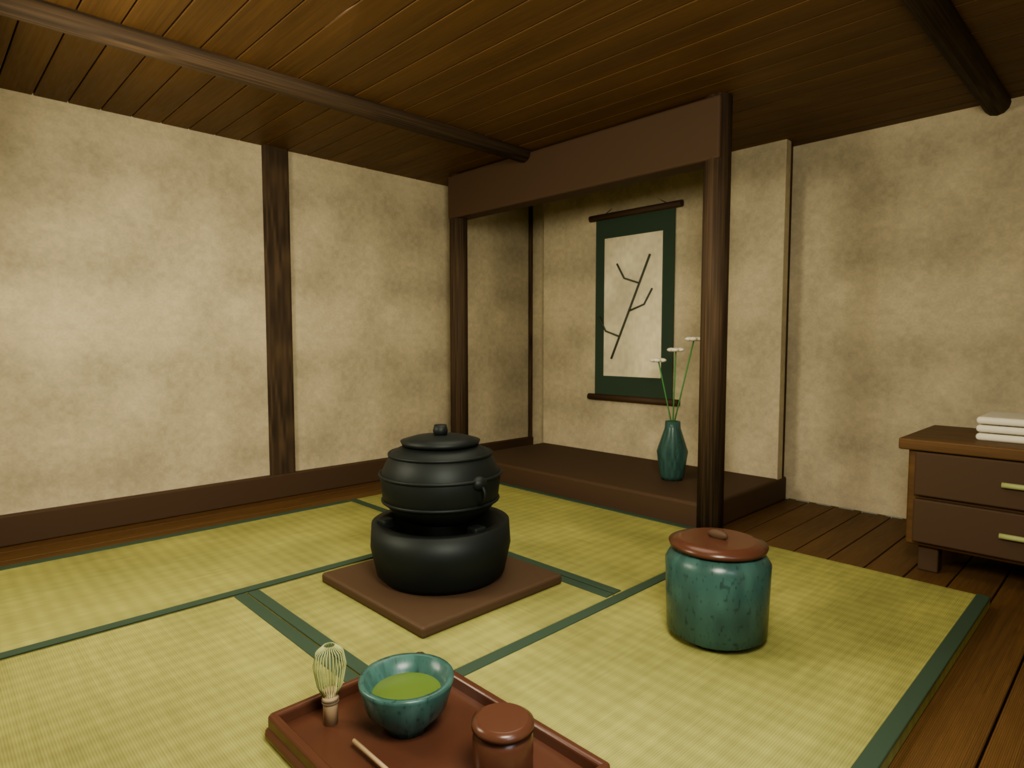 【箱庭コレクション #056 / Blender・FBX・GLB】茶室と露地|Tea Ceremony Garden