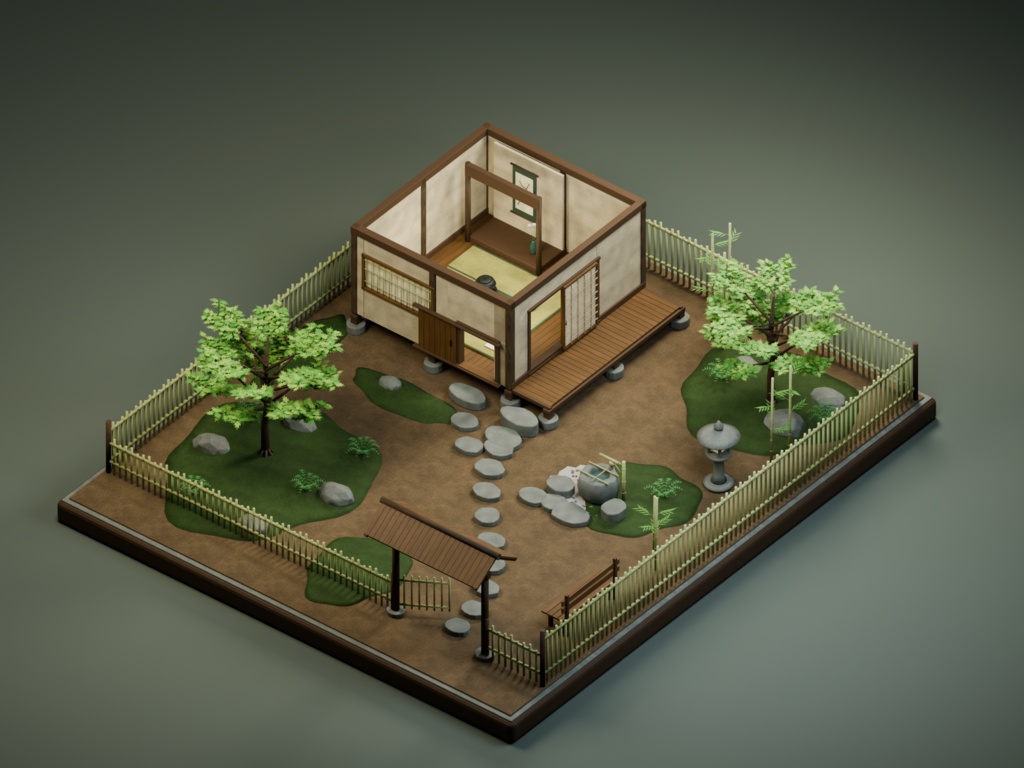 【箱庭コレクション #056 / Blender・FBX・GLB】茶室と露地|Tea Ceremony Garden