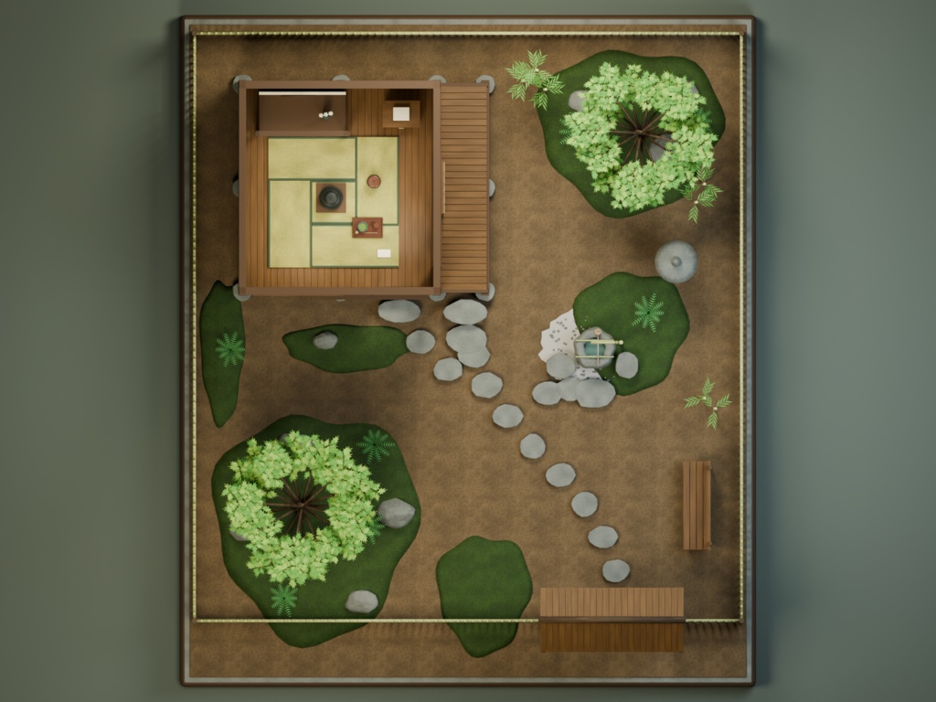 【箱庭コレクション #056 / Blender・FBX・GLB】茶室と露地|Tea Ceremony Garden