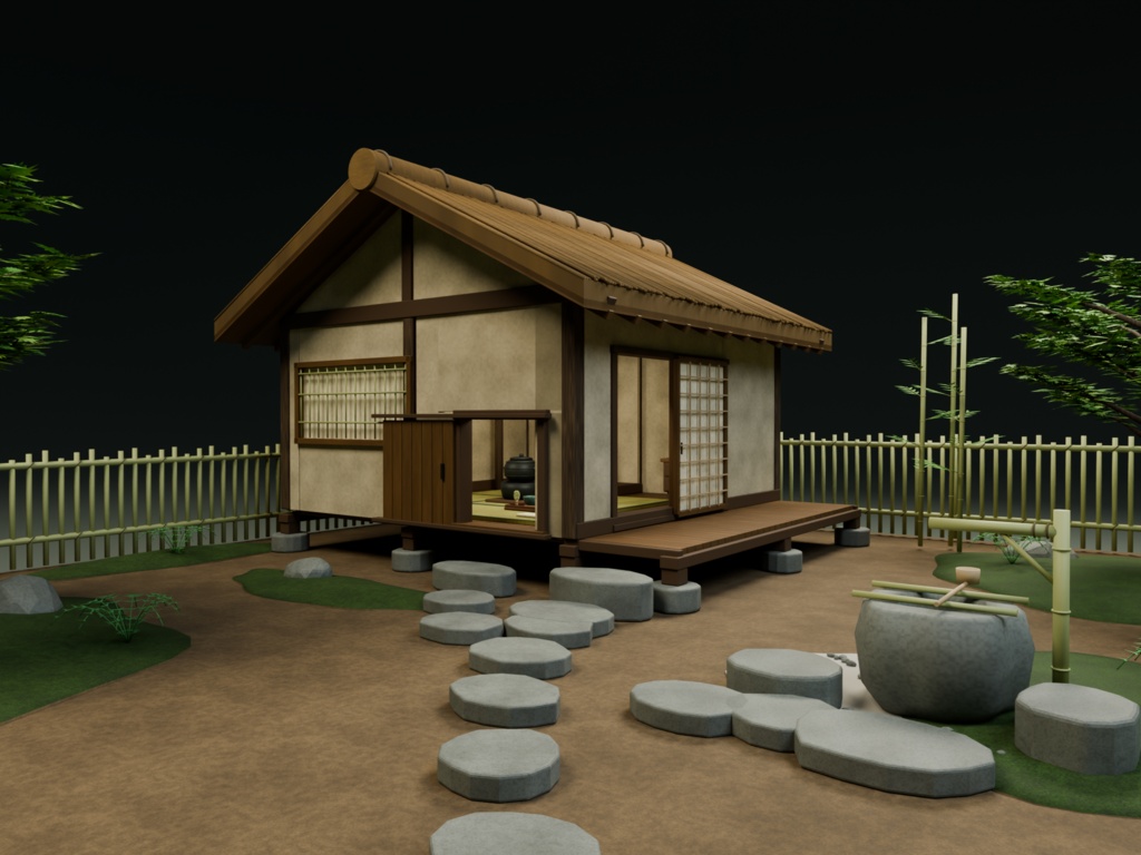 【箱庭コレクション #056 / Blender・FBX・GLB】茶室と露地|Tea Ceremony Garden