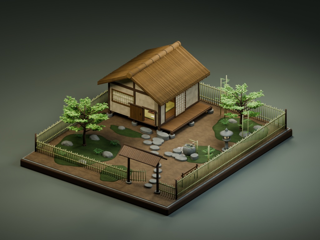 【箱庭コレクション #056 / Blender・FBX・GLB】茶室と露地｜Tea Ceremony Garden